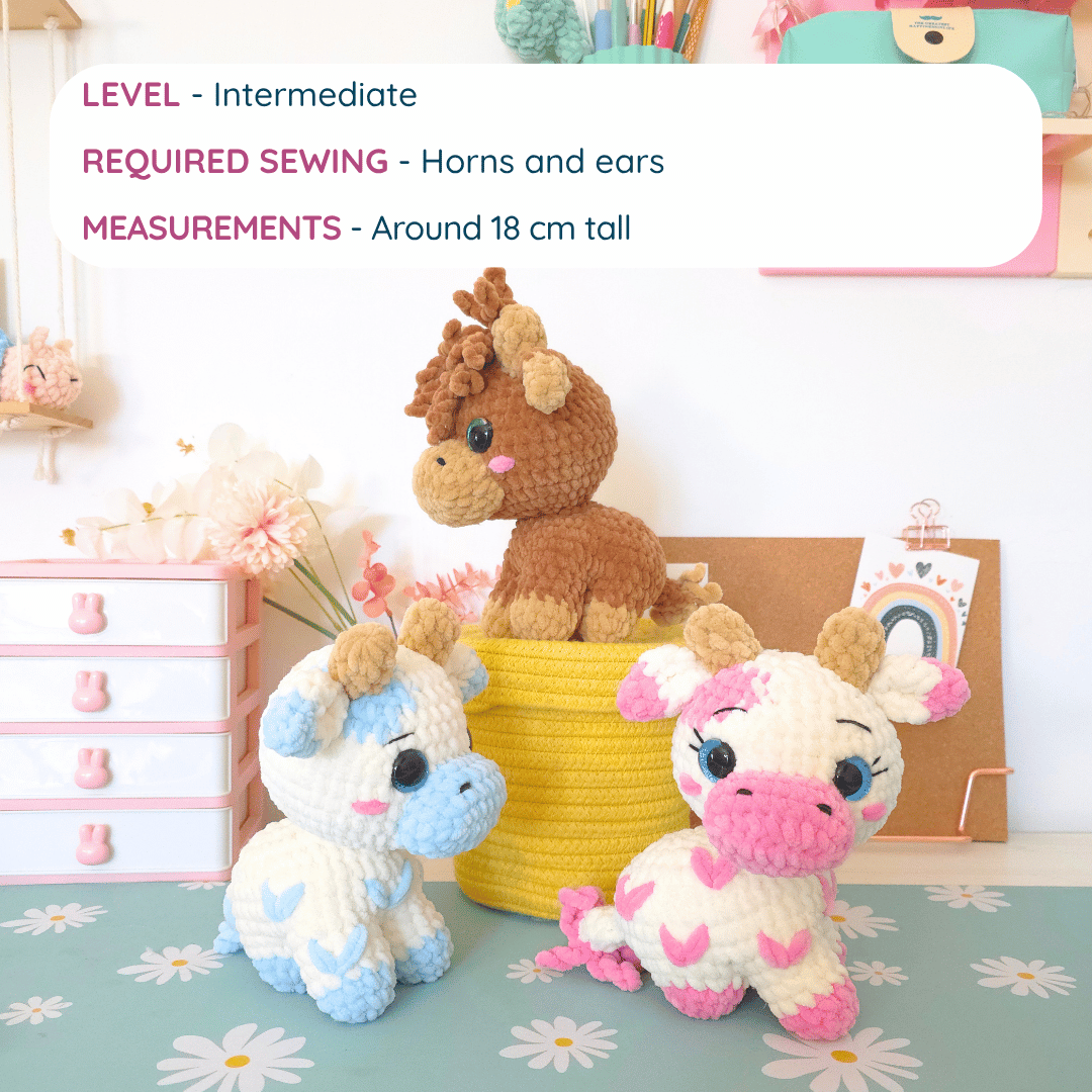 Little Cows 2 in 1 โ Low-Sew Four legged Amigurumi Crochet Pattern PDF