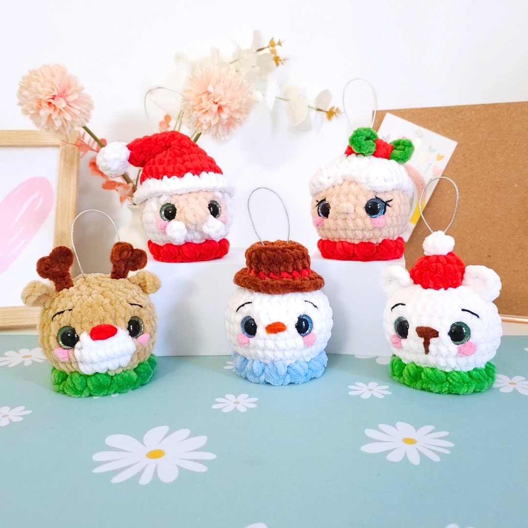 Cute Christmas Ornament Bundle Vol.1 Low-Sew Amigurumi Crochet Pattern PDF - HUGurumi