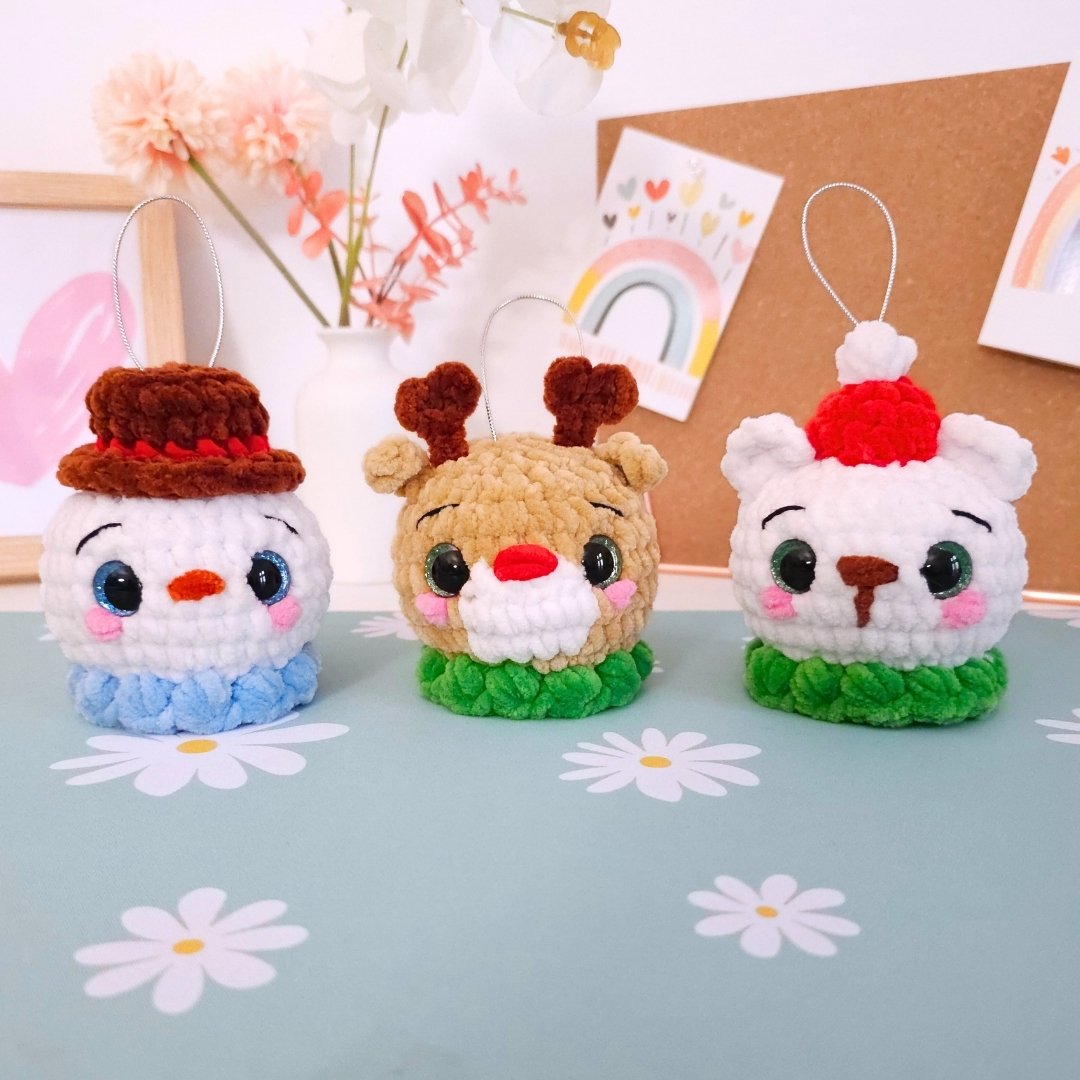 Cute Christmas Ornament Bundle Vol.1 Low-Sew Amigurumi Crochet Pattern PDF - HUGurumi