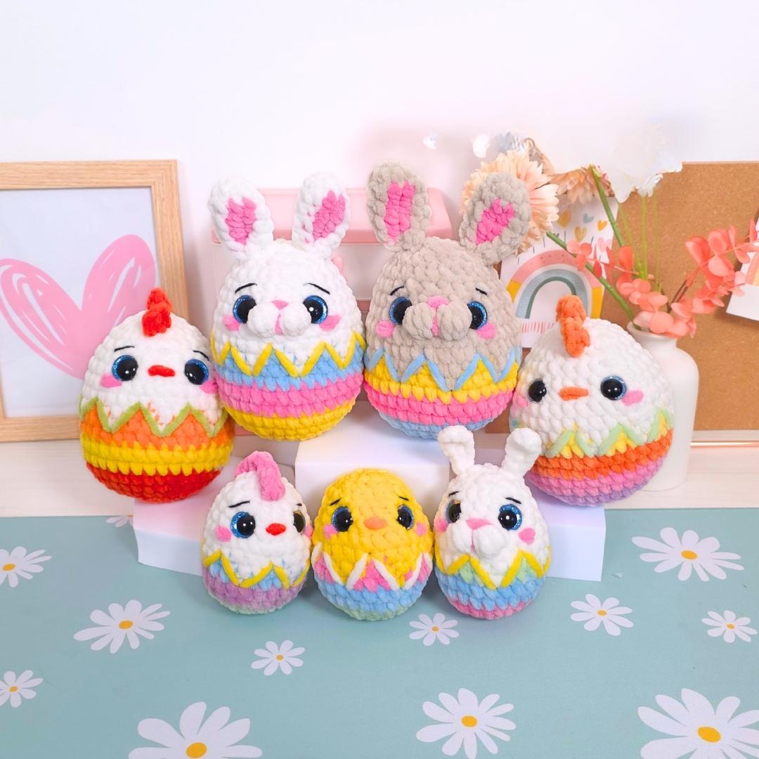 Cute Bunny Chicken Easter Egg No-Sew Amigurumi Crochet Pattern PDF - HUGurumi