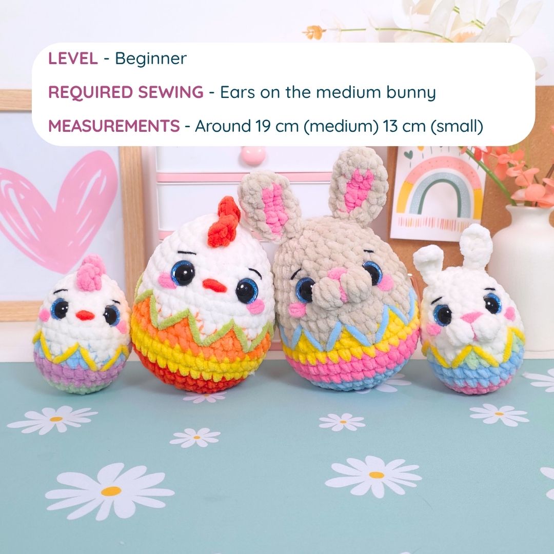 Cute Bunny Chicken Easter Egg No-Sew Amigurumi Crochet Pattern PDF - HUGurumi
