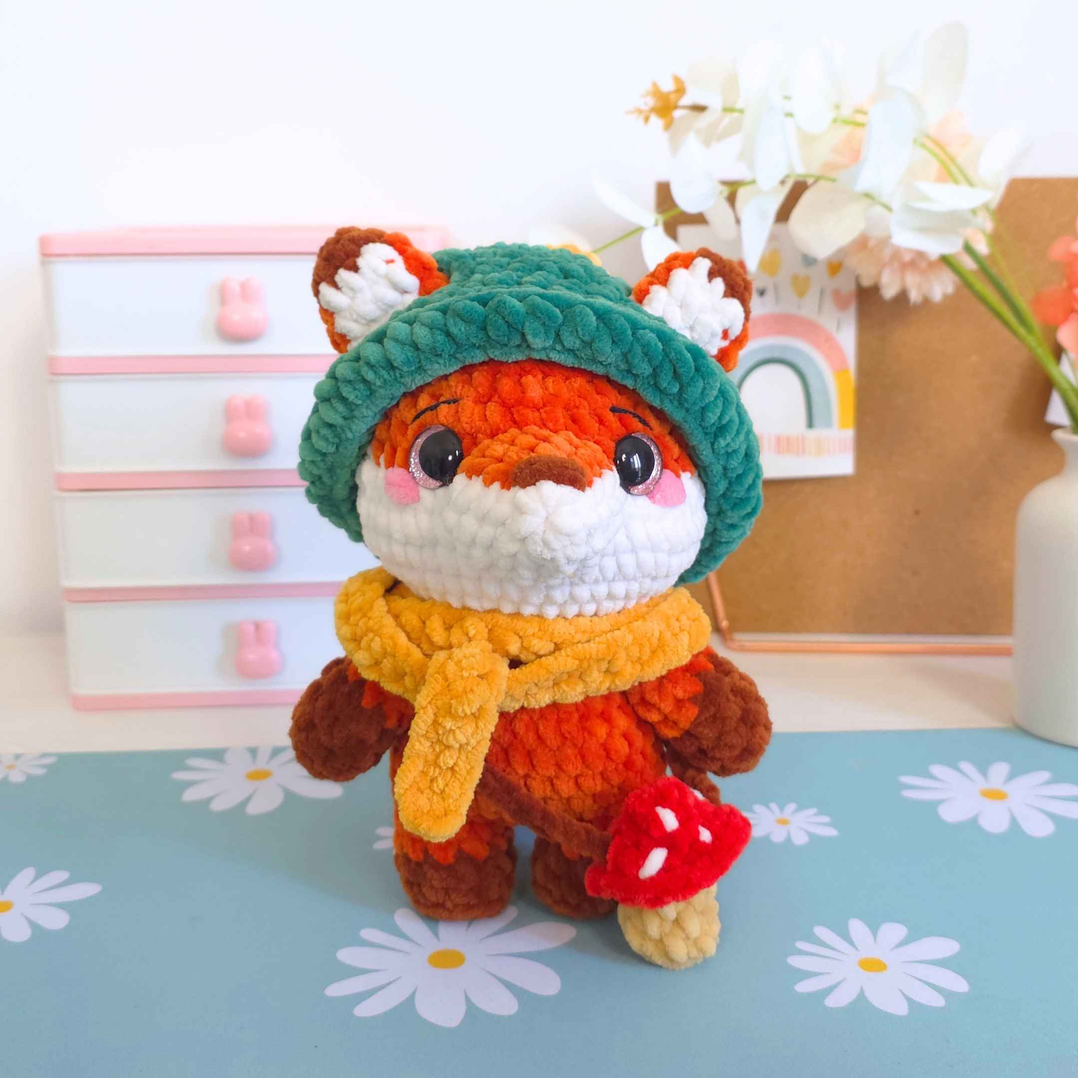 Cute Fox with Autumn Outfit Low-Sew Amigurumi Crochet Pattern PDF - HUGurumi