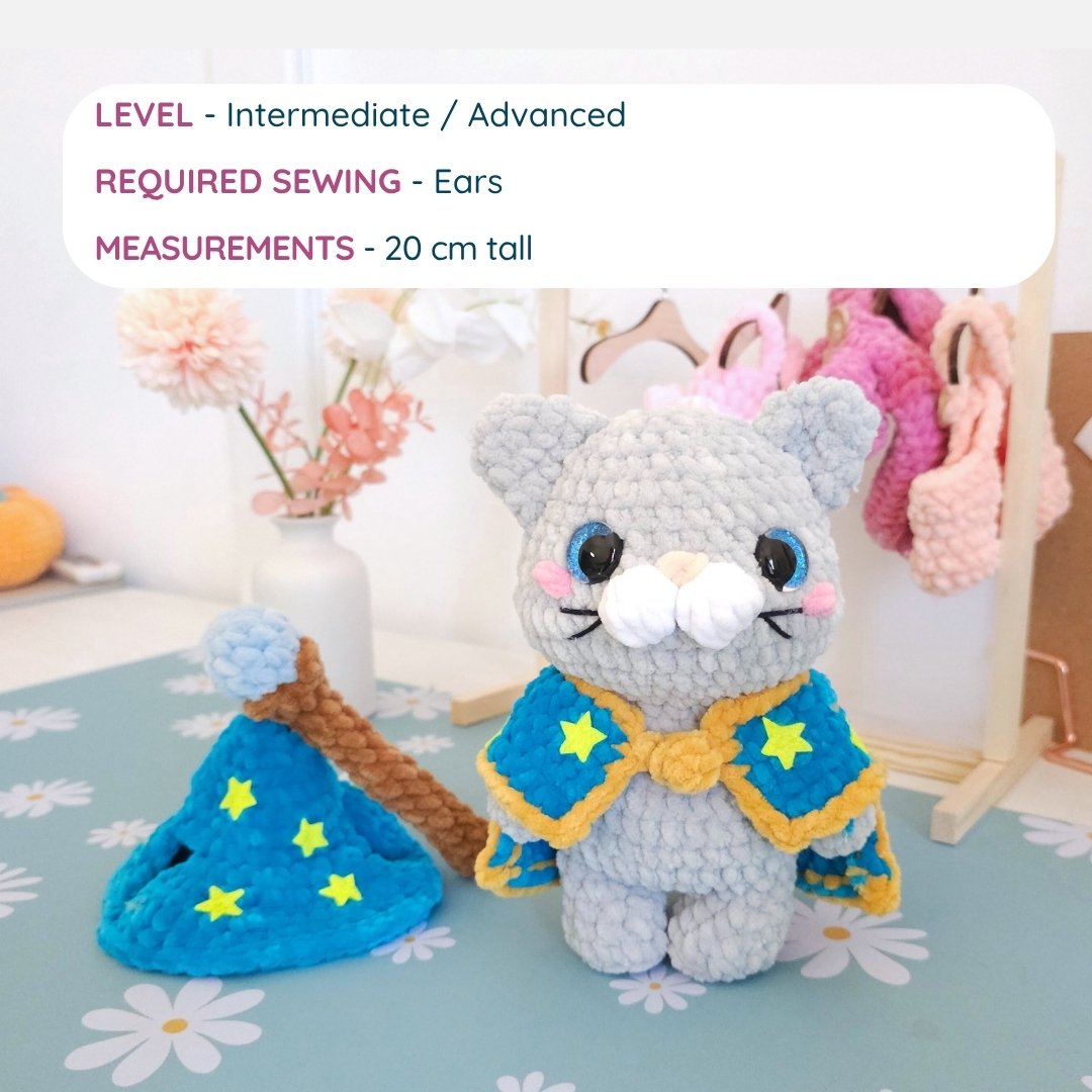 Cute Cat Wizard Low-Sew Amigurumi Crochet Pattern PDF - HUGurumi
