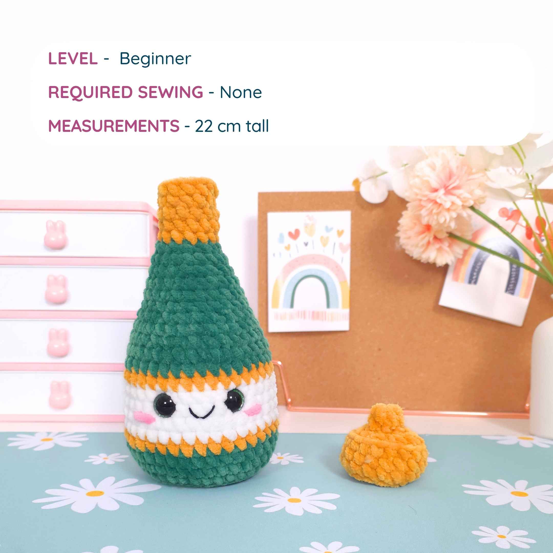 Cute Champagne Bottle No-Sew Amigurumi Crochet Pattern PDF - HUGurumi