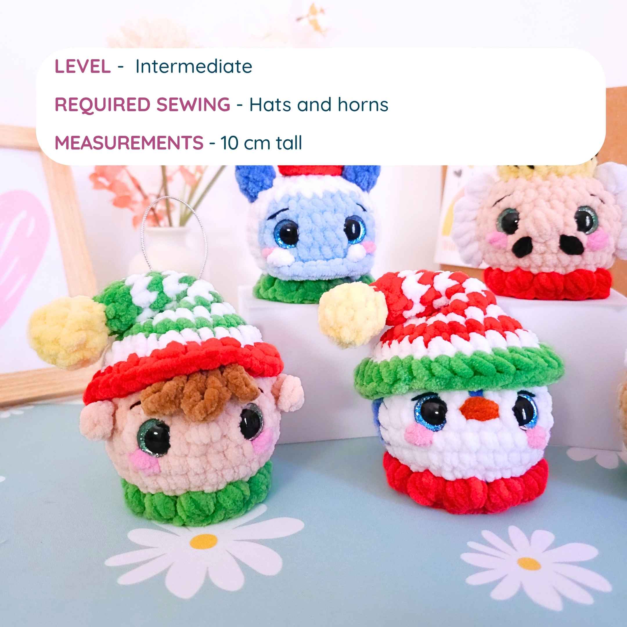 Cute Christmas Ornament Bundle Vol.2 Low-Sew Amigurumi Crochet Pattern PDF - HUGurumi
