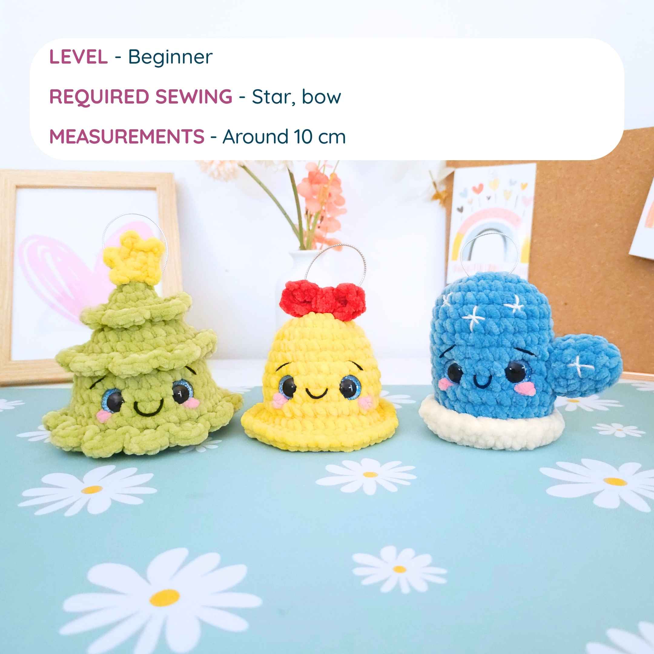 Cute Christmas Ornament Bundle Vol.3 Low-Sew Amigurumi Crochet Pattern PDF - HUGurumi