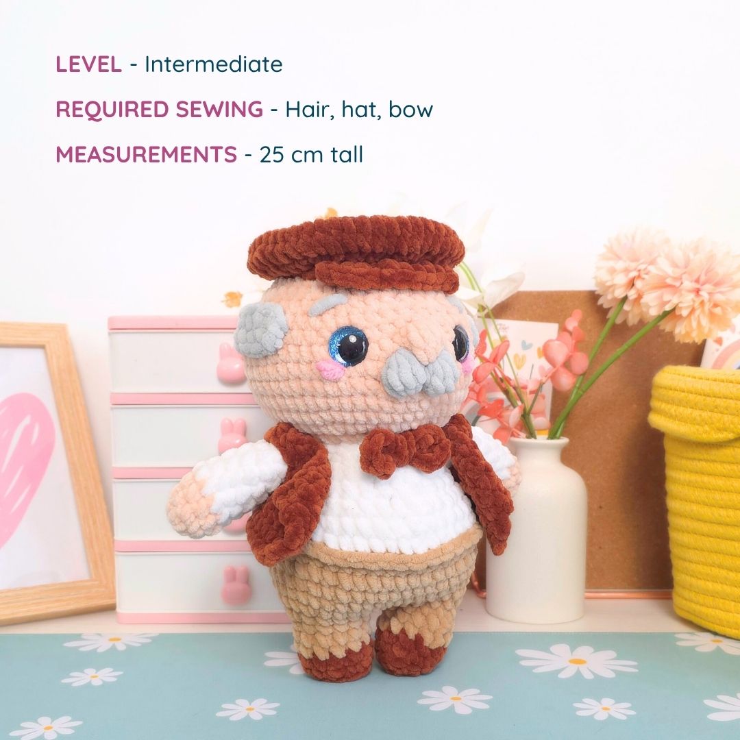Cute Grandpa and Grandma Low-Sew Amigurumi Crochet Pattern PDF - HUGurumi