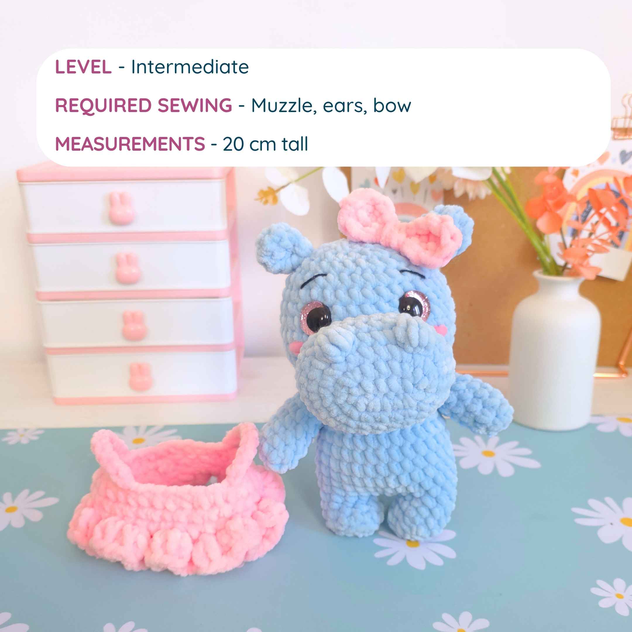 Cute Hippo with Tutu Amigurumi Crochet Pattern PDF - HUGurumi