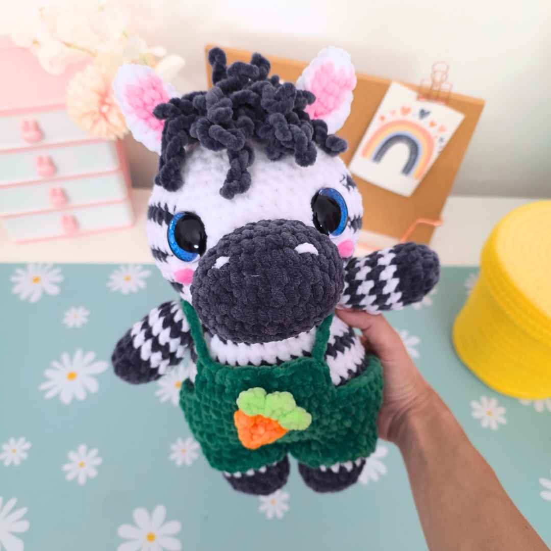 Zebra with Overalls – Low-Sew Amigurumi Crochet Pattern PDF