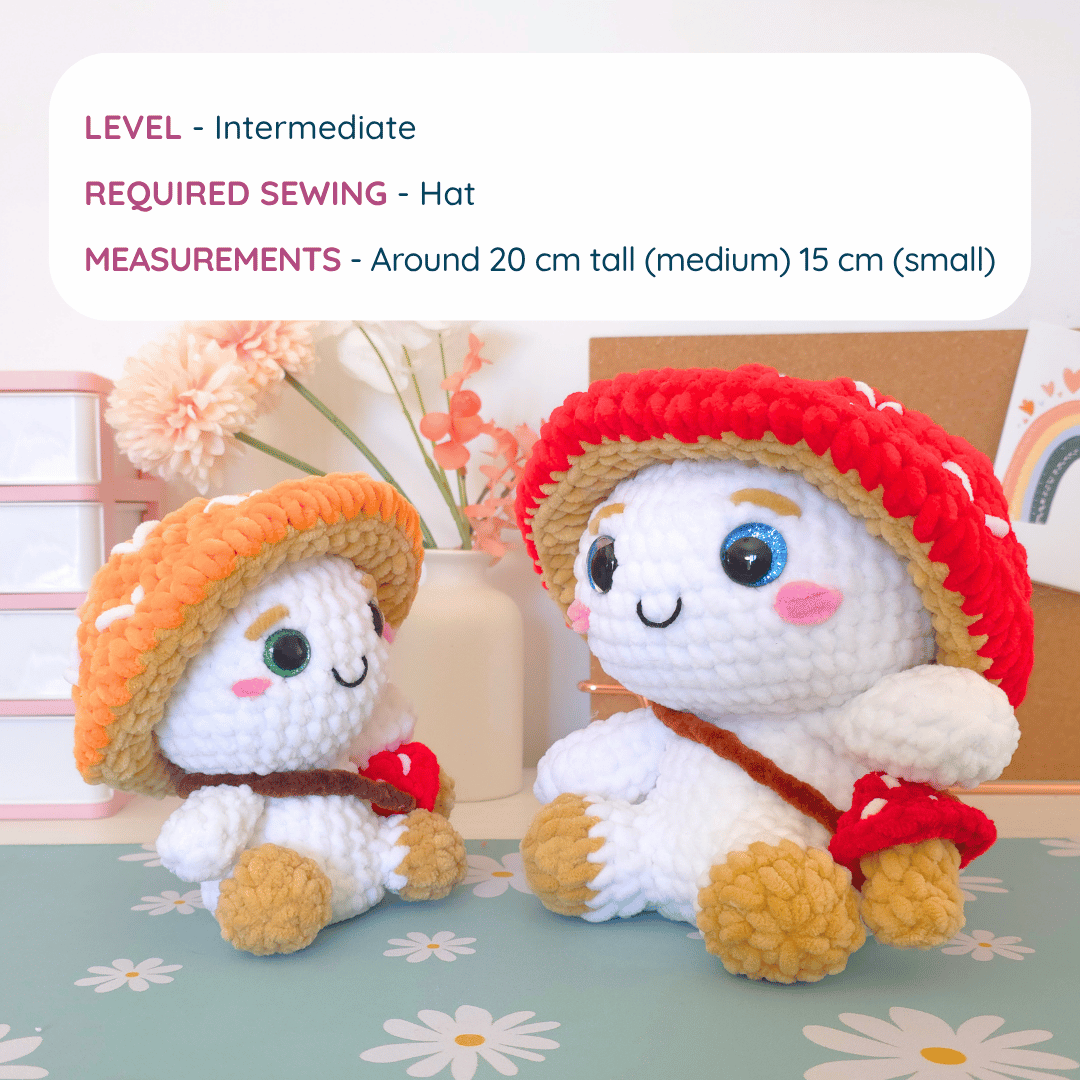 Mushroom Guy 2 in 1 Big & Small – Low-Sew Amigurumi Crochet Pattern PDF