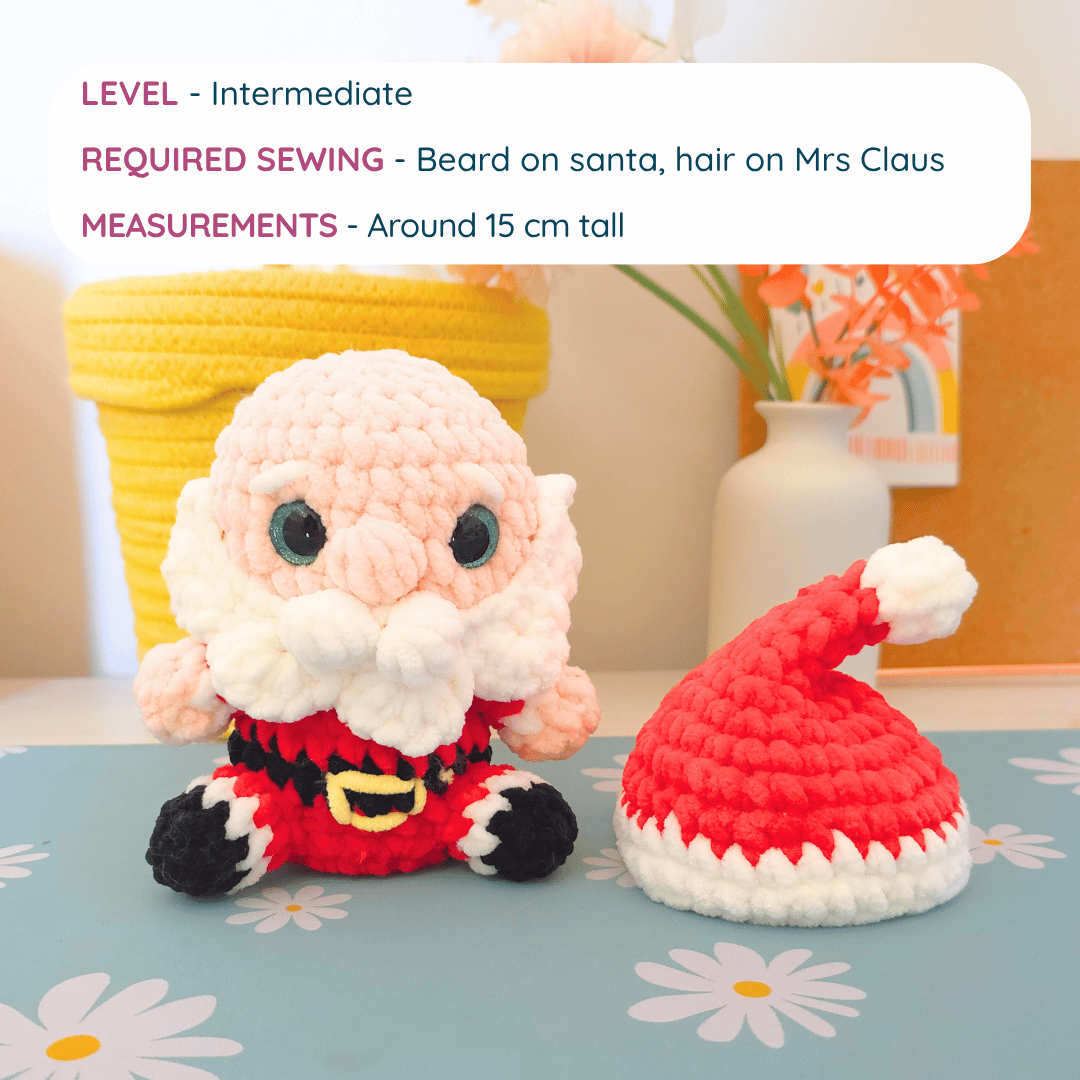 Mini Santa & Mini Mrs Claus – Low-Sew Amigurumi Crochet Pattern PDF