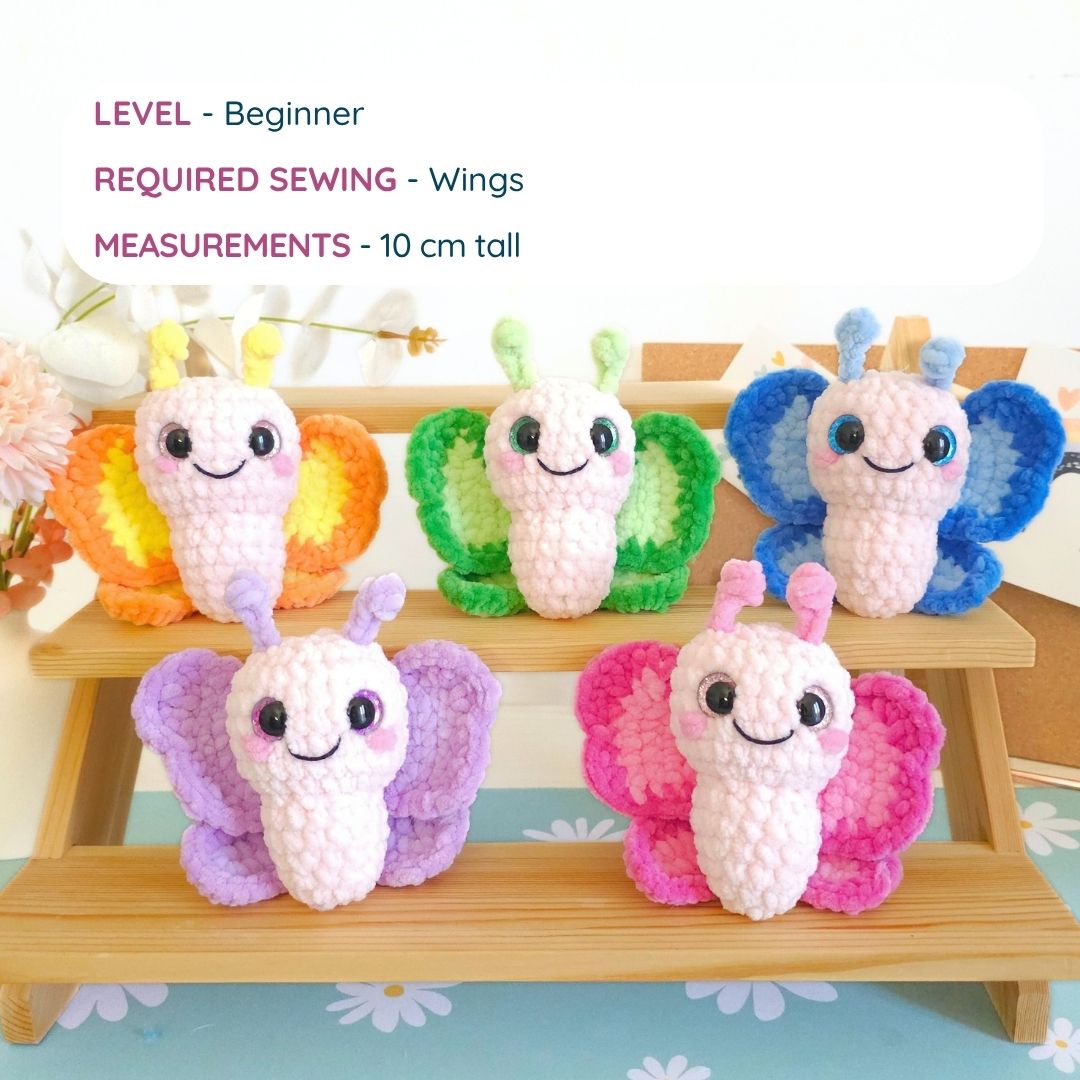 Cute Butterfly Low-Sew Amigurumi Crochet Pattern PDF - HUGurumi