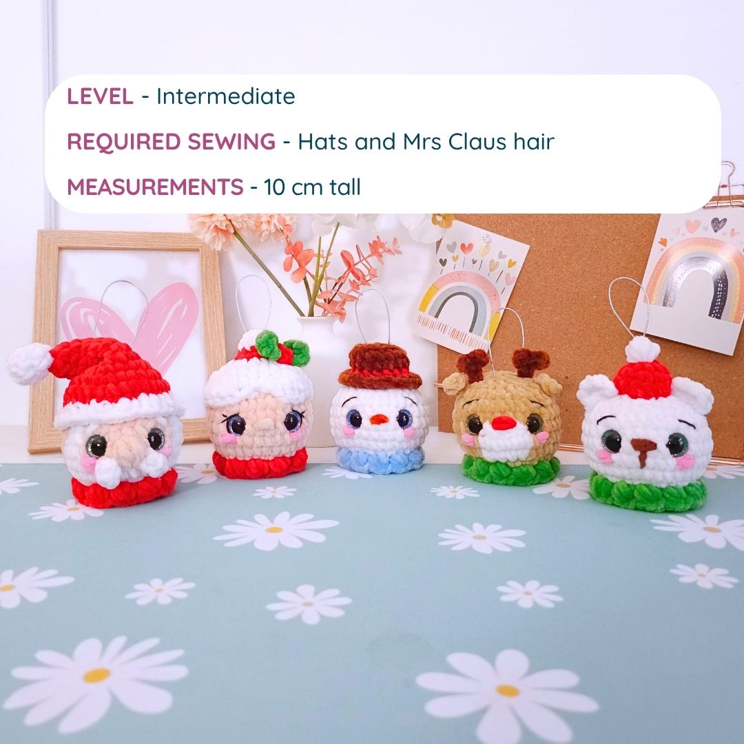 Cute Christmas Ornament Bundle Vol.1 Low-Sew Amigurumi Crochet Pattern PDF - HUGurumi