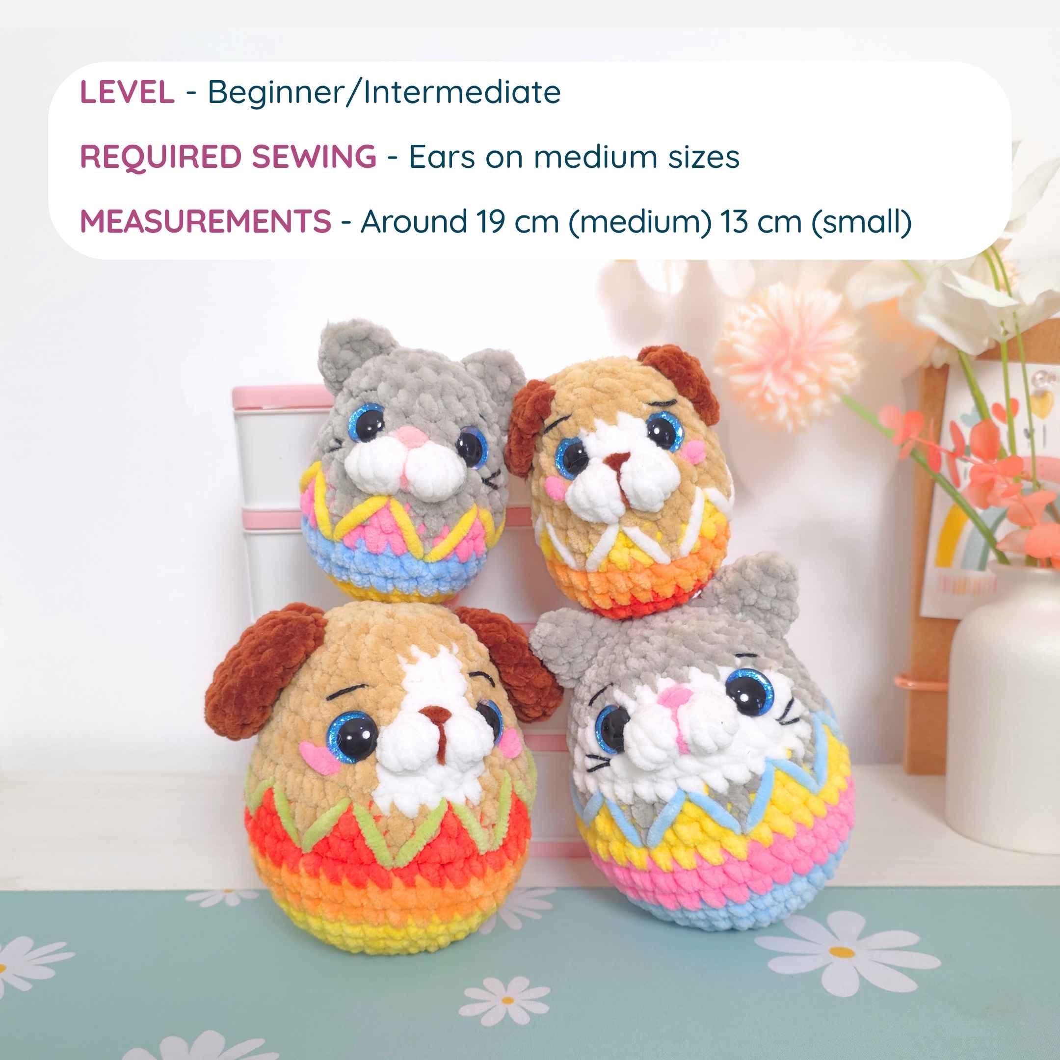 Cute Cat and Dog Easter Eggs No-Sew Amigurumi Crochet Pattern PDF - HUGurumi