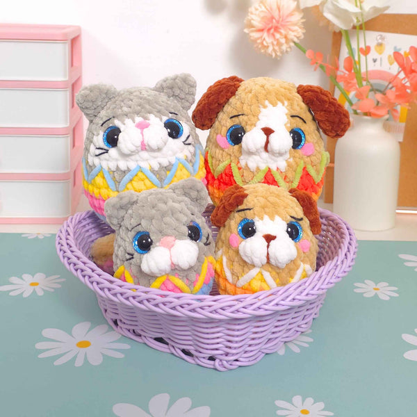 Cute Cat and Dog Easter Eggs No-Sew Amigurumi Crochet Pattern PDF - HUGurumi