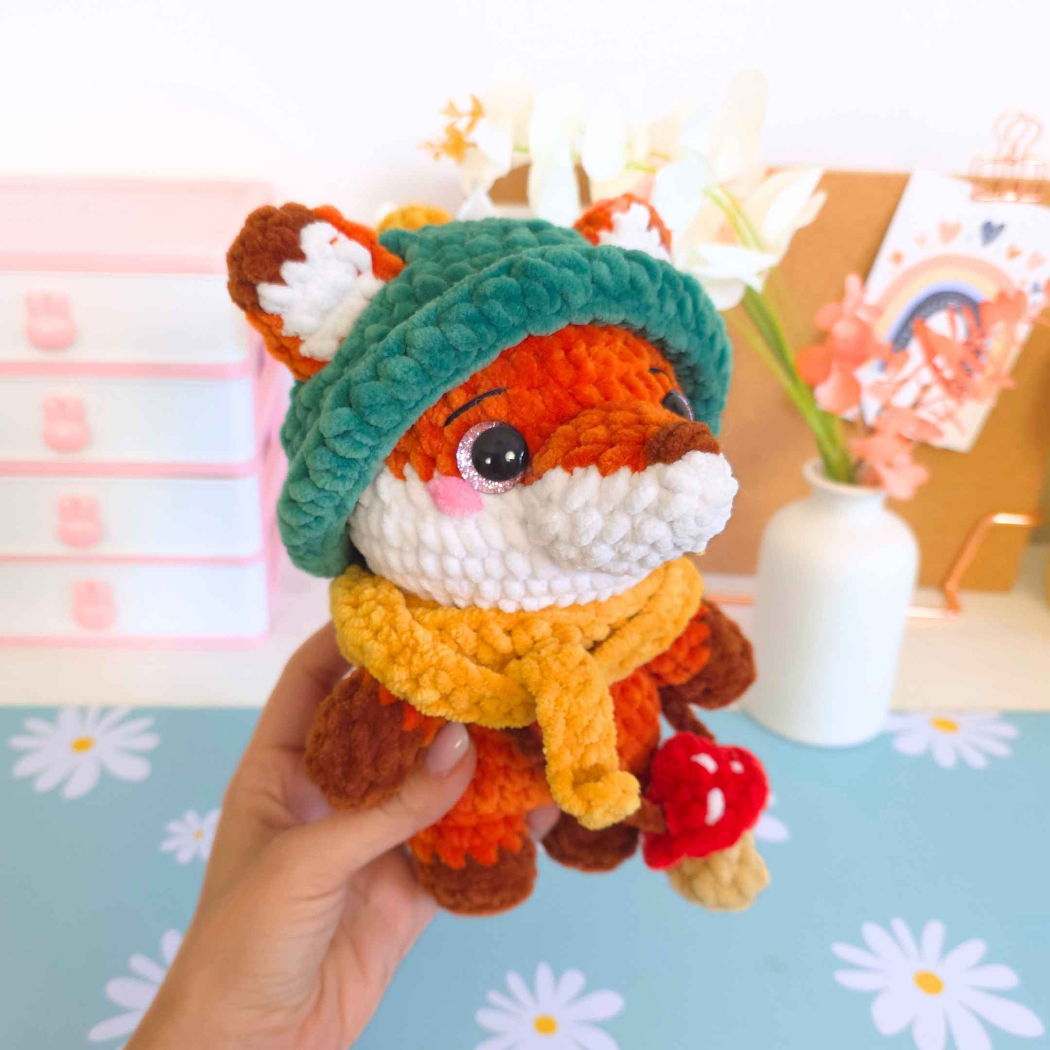 Cute Fox with Autumn Outfit Low-Sew Amigurumi Crochet Pattern PDF - HUGurumi