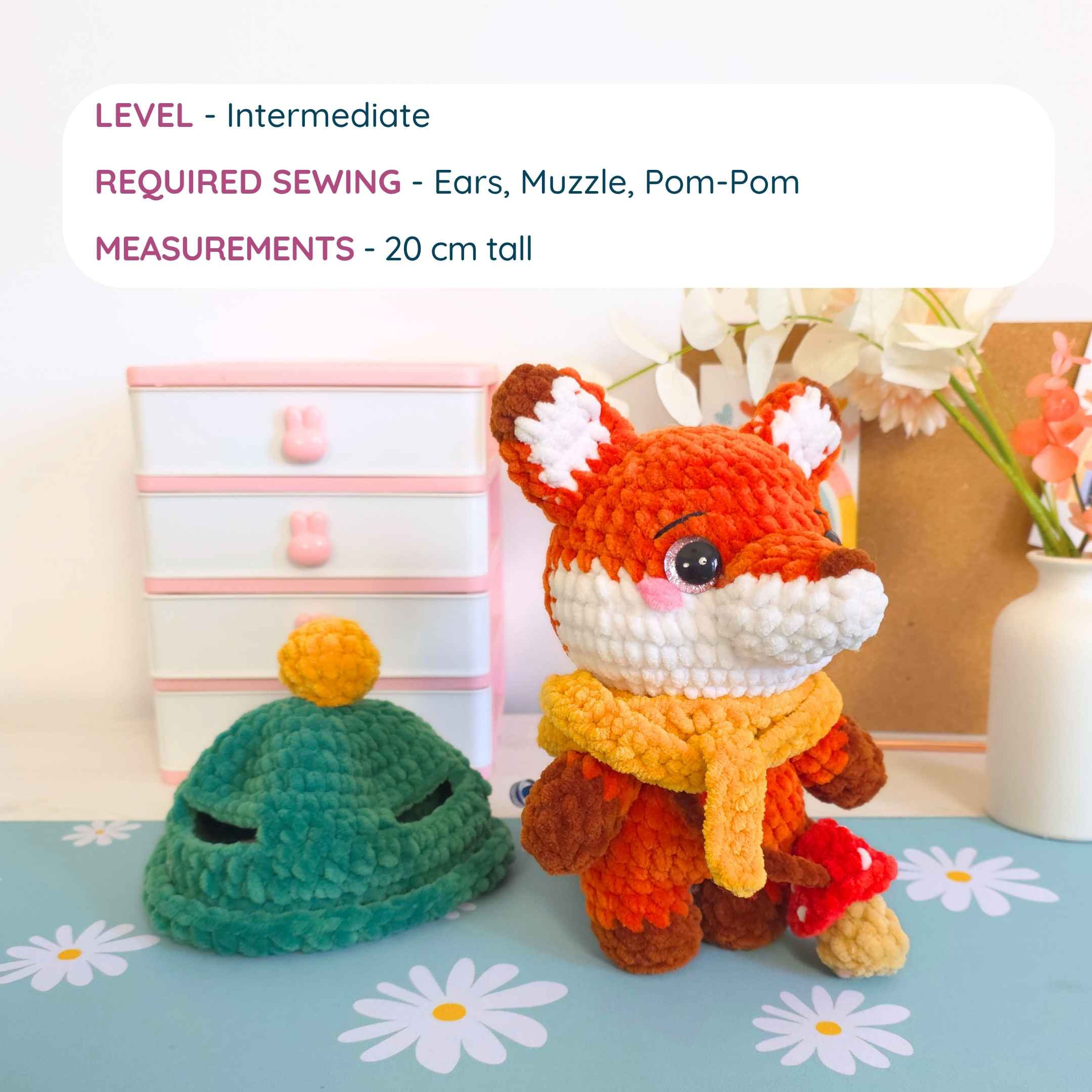 Cute Fox with Autumn Outfit Low-Sew Amigurumi Crochet Pattern PDF - HUGurumi