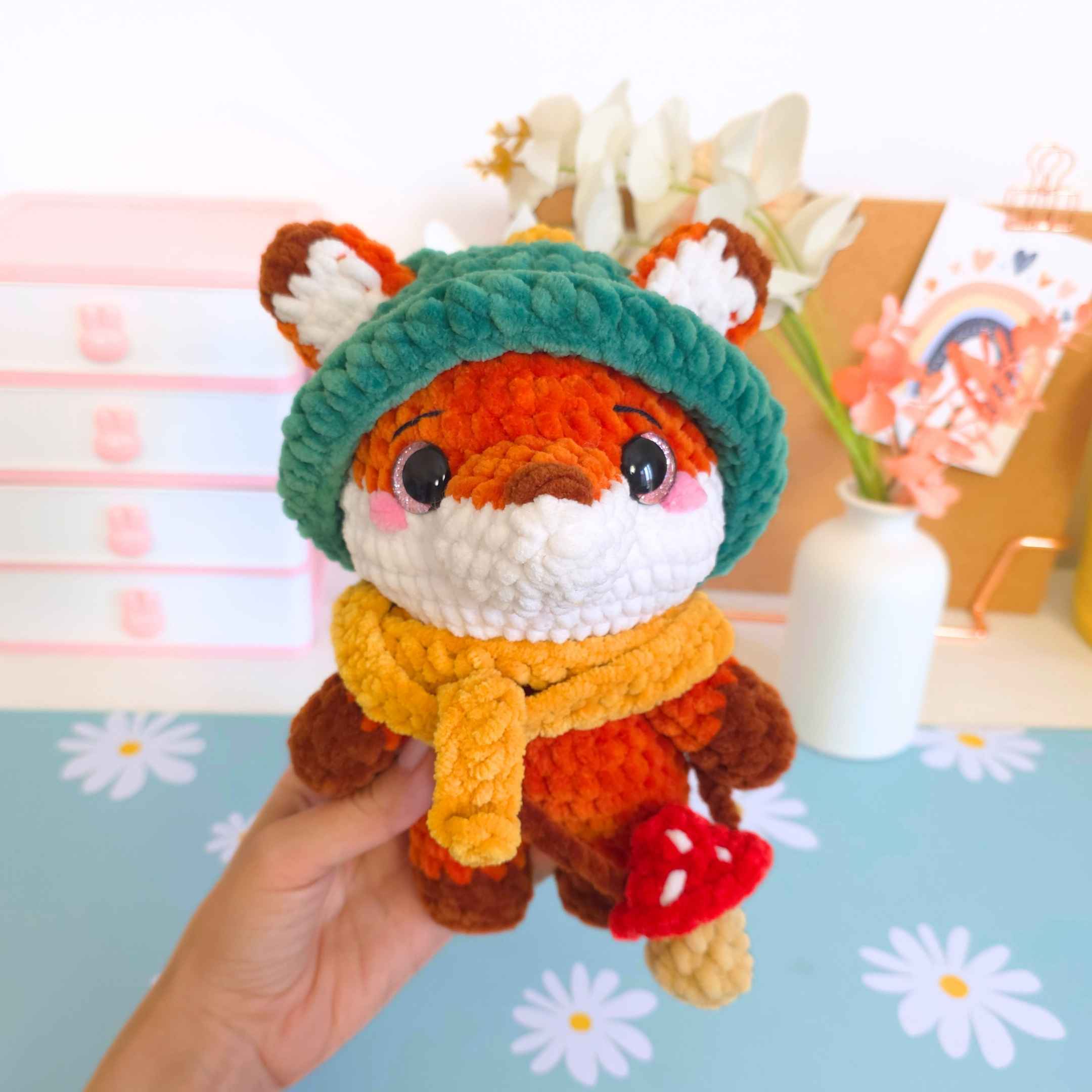 Cute Fox with Autumn Outfit Low-Sew Amigurumi Crochet Pattern PDF - HUGurumi