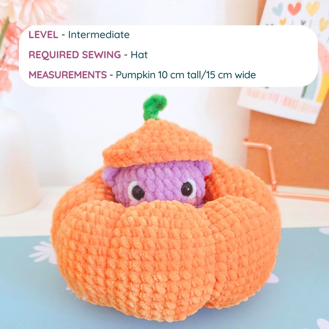 Cute Mystery Pumpkin Low-Sew Amigurumi Crochet Pattern PDF - HUGurumi