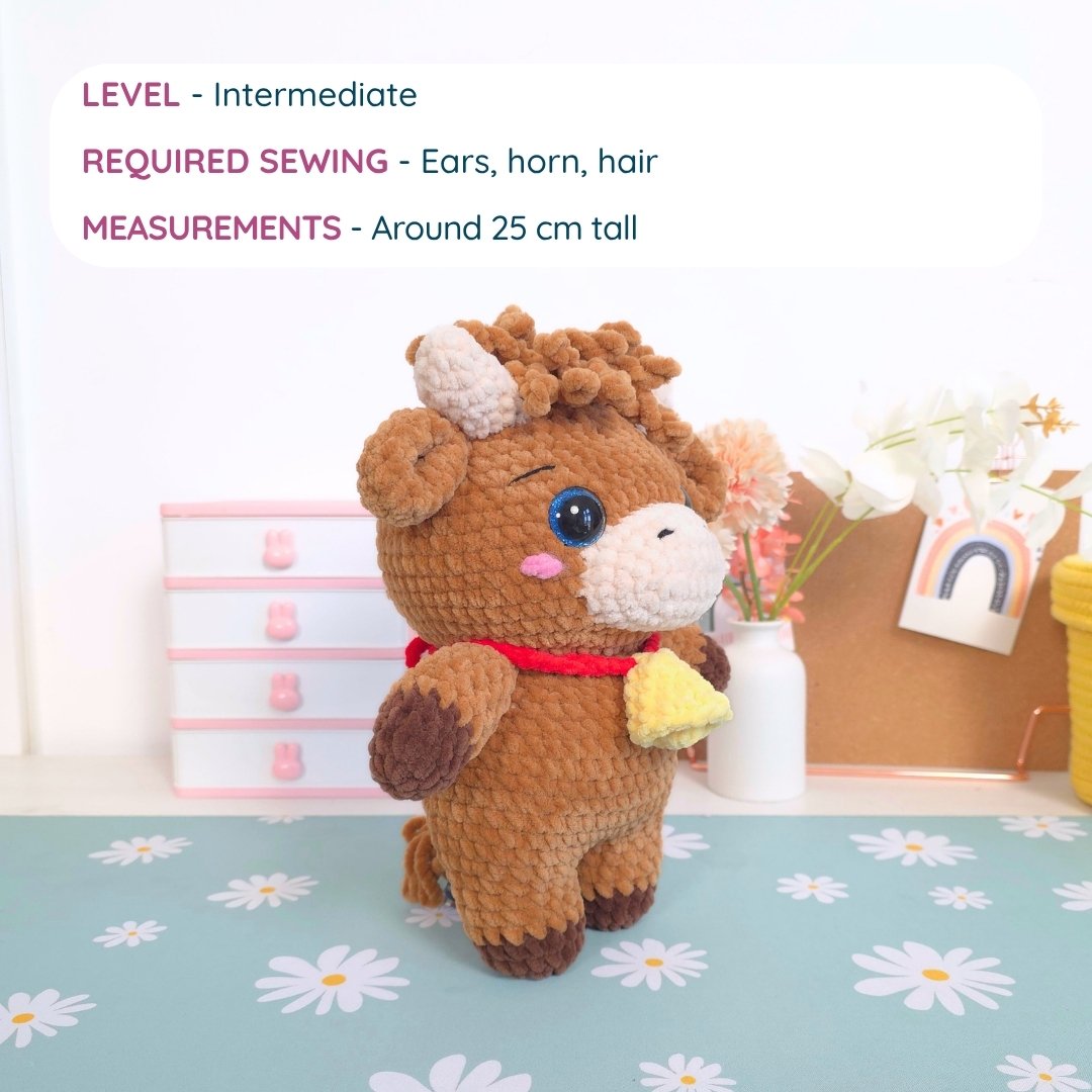 Cute Highland Cow Low-Sew Amigurumi Crochet Pattern PDF - HUGurumi