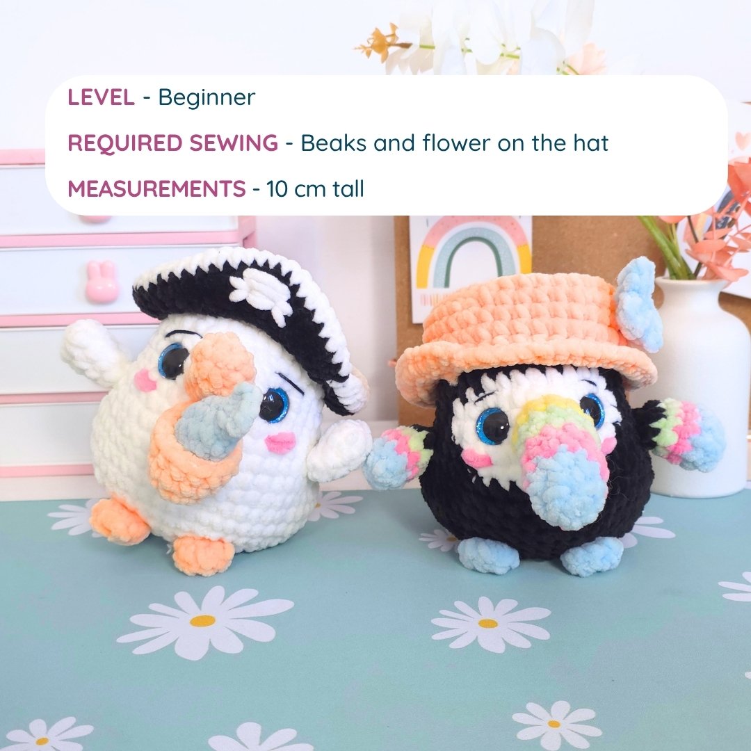 Cute Pelican Toucan 2-in-1 Low-Sew Amigurumi Crochet Pattern PDF - HUGurumi