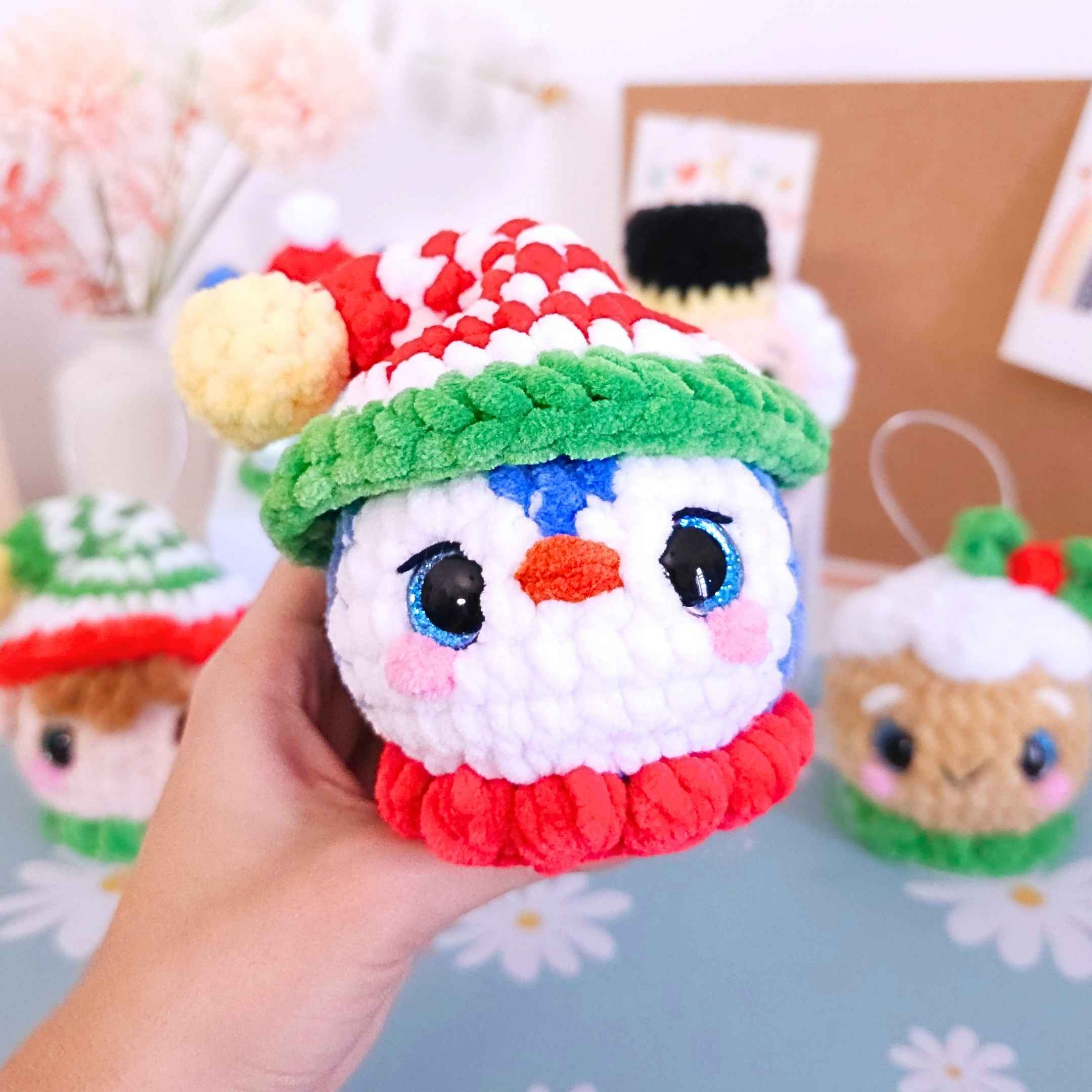 Cute Christmas Ornament Bundle Vol.2 Low-Sew Amigurumi Crochet Pattern PDF - HUGurumi