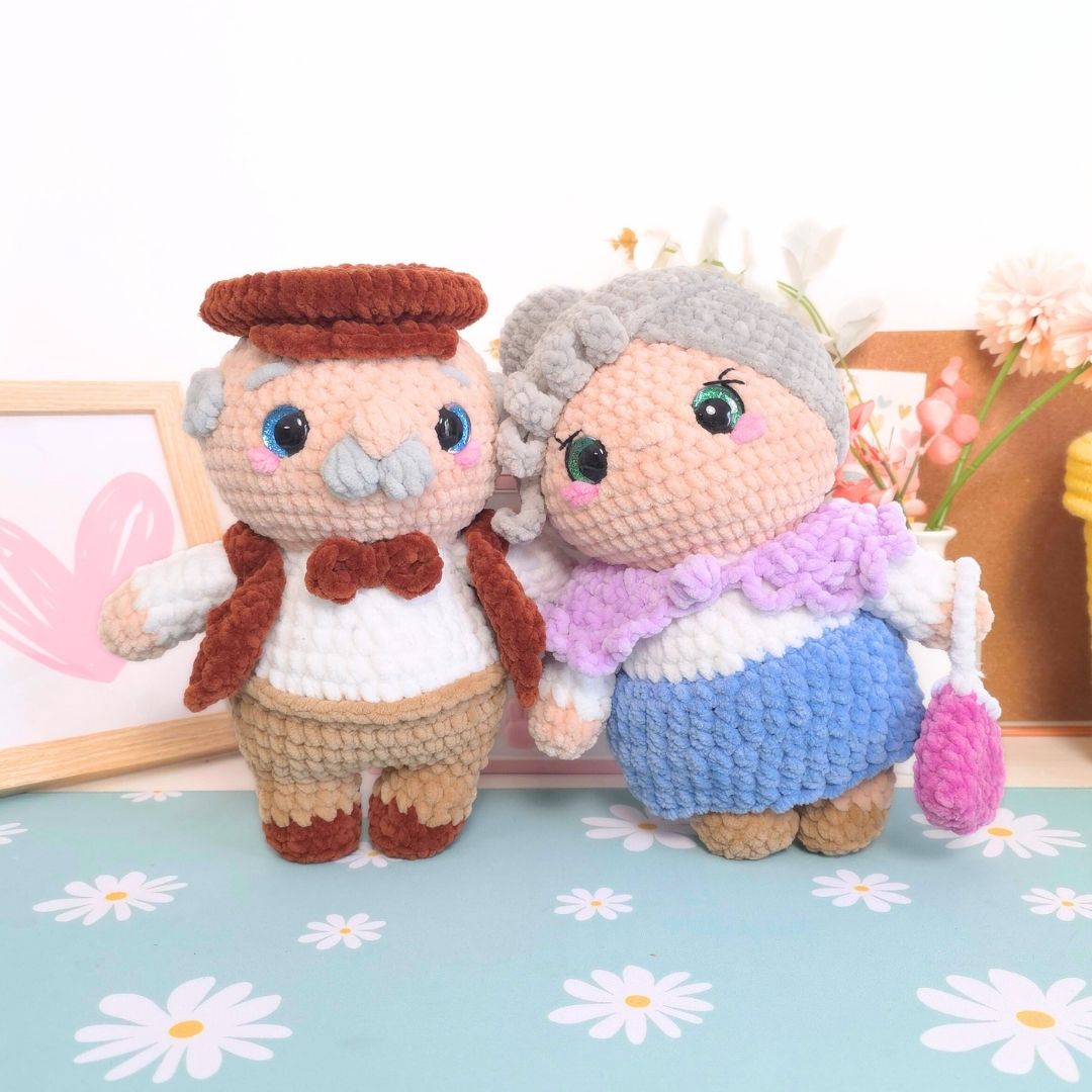 Cute Grandpa and Grandma Low-Sew Amigurumi Crochet Pattern PDF - HUGurumi
