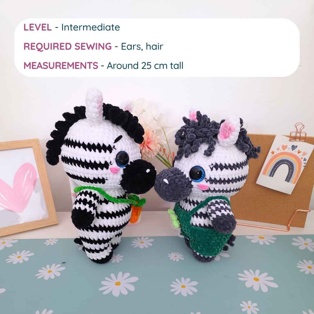 Zebra with Overalls – Low-Sew Amigurumi Crochet Pattern PDF